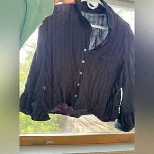 Black Ruffled Women's Top with pajama bottoms